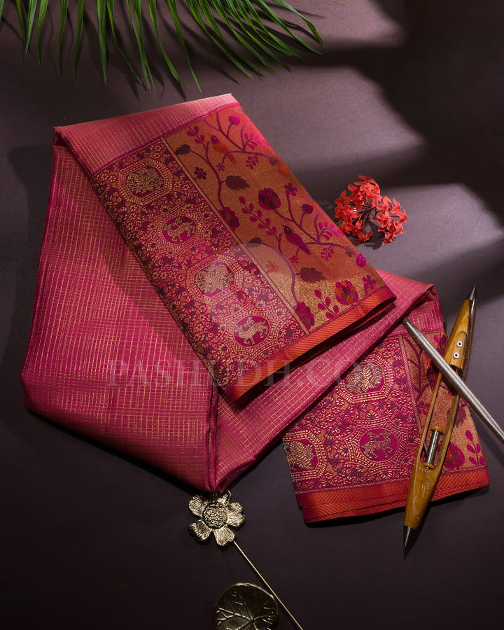 Peachy Pink With Reddish Pink Kanjivaram Silk Saree-S1731(A)