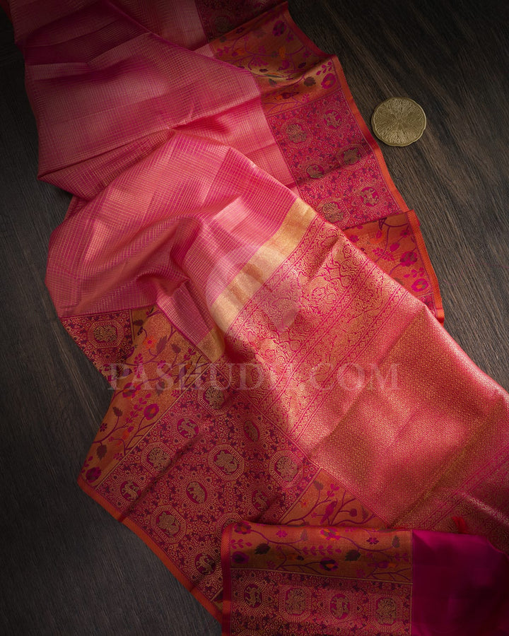 Peachy Pink With Reddish Pink Kanjivaram Silk Saree-S1731(A)