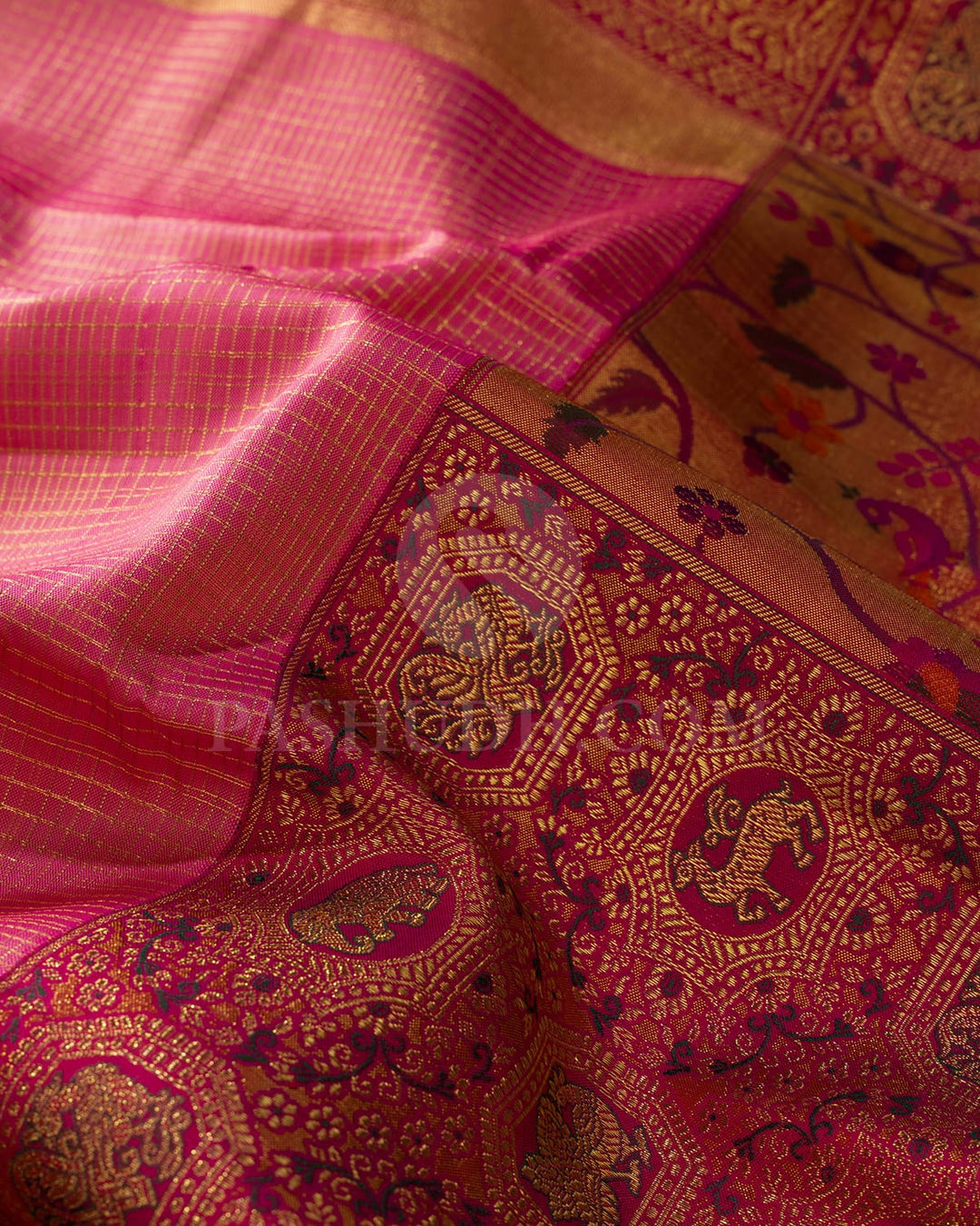 Peachy Pink With Reddish Pink Kanjivaram Silk Saree-S1731(A)