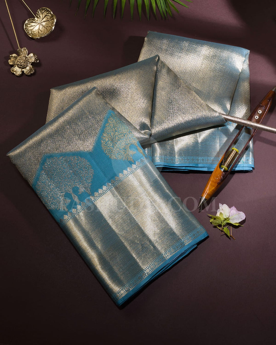 Powder Blue Organza Shimmer Kanjivaram Silk Saree-S1096(F)