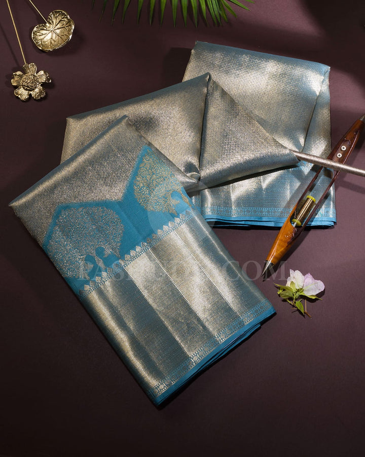 Powder Blue Organza Shimmer Kanjivaram Silk Saree-S1096(F)