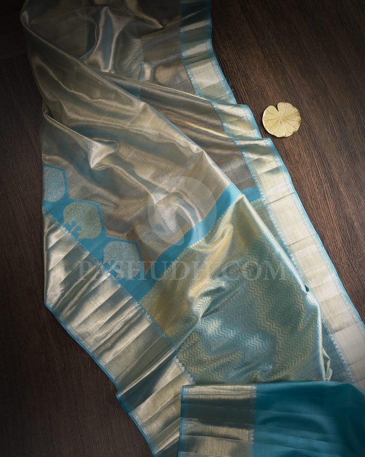 Powder Blue Organza Shimmer Kanjivaram Silk Saree-S1096(F)