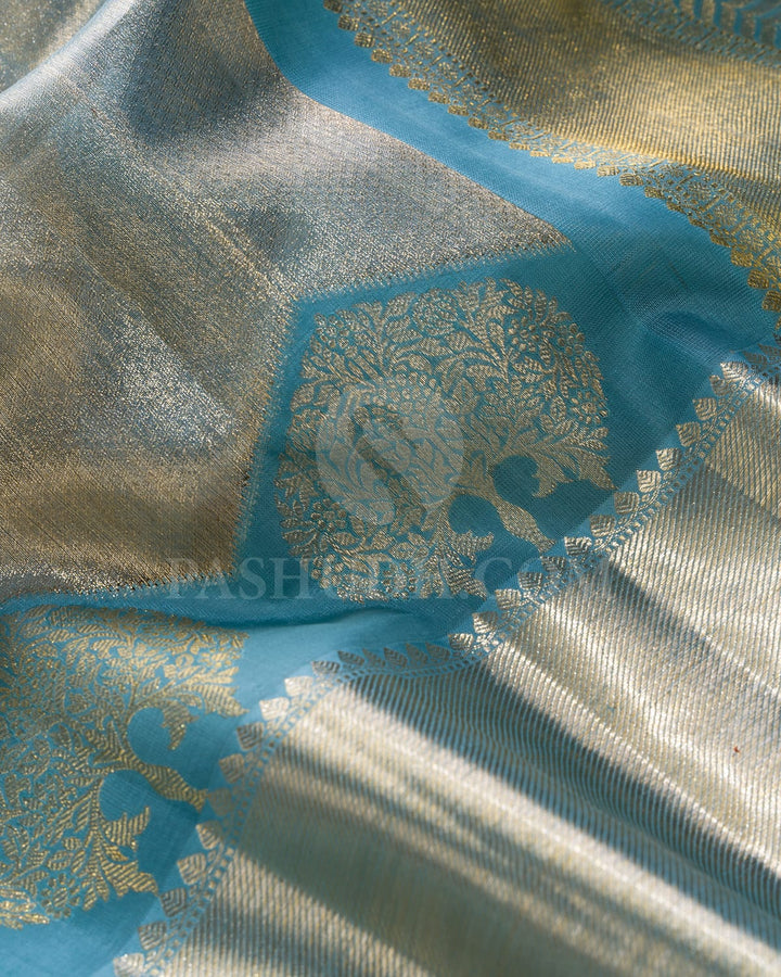 Powder Blue Organza Shimmer Kanjivaram Silk Saree-S1096(F)