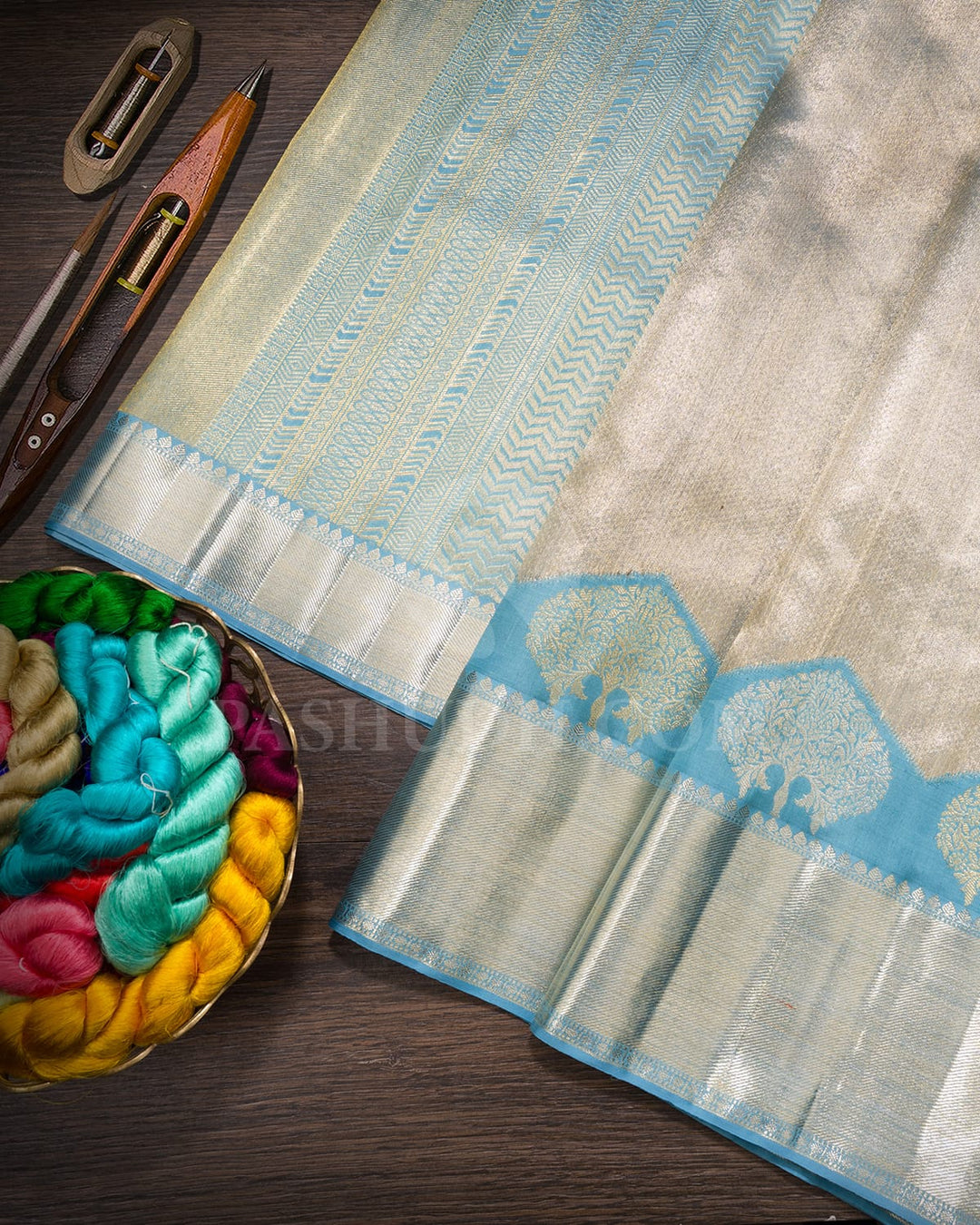 Powder Blue Organza Shimmer Kanjivaram Silk Saree-S1096(F)