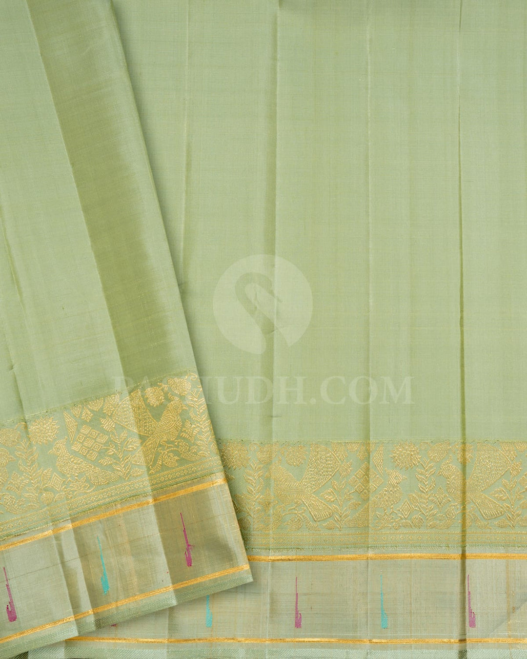 Dark Plum Purple And Pista Green Kanjivaram Silk Saree-S1628(C)