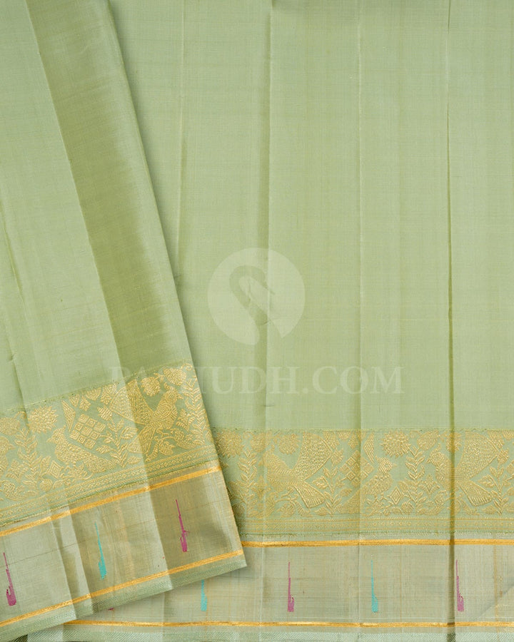 Dark Plum Purple And Pista Green Kanjivaram Silk Saree-S1628(C)