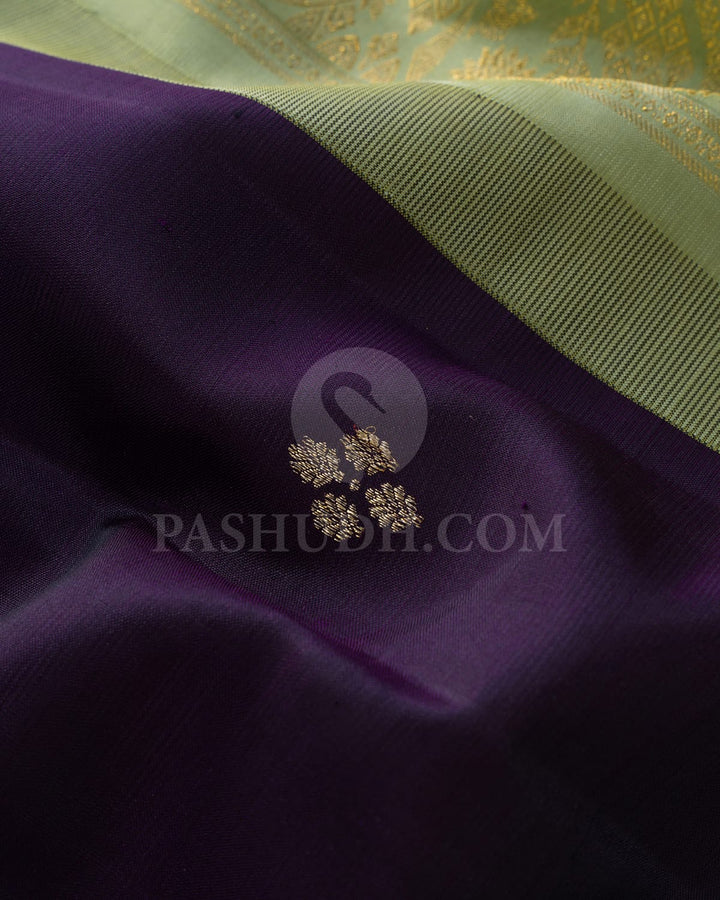 Dark Plum Purple And Pista Green Kanjivaram Silk Saree-S1628(C)