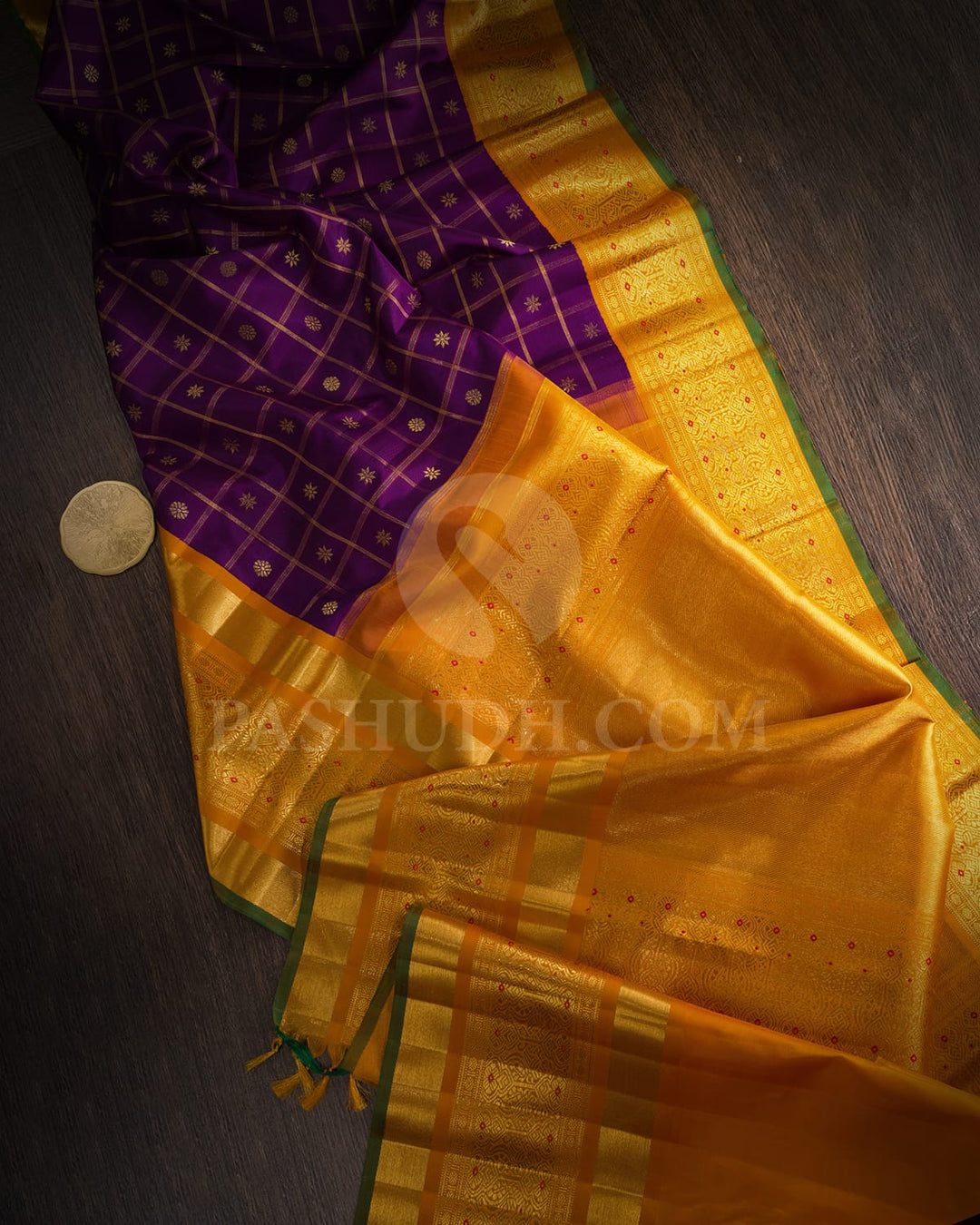 Violet With Mustard Yellow Kanjivaram Silk Saree-S1771(A)