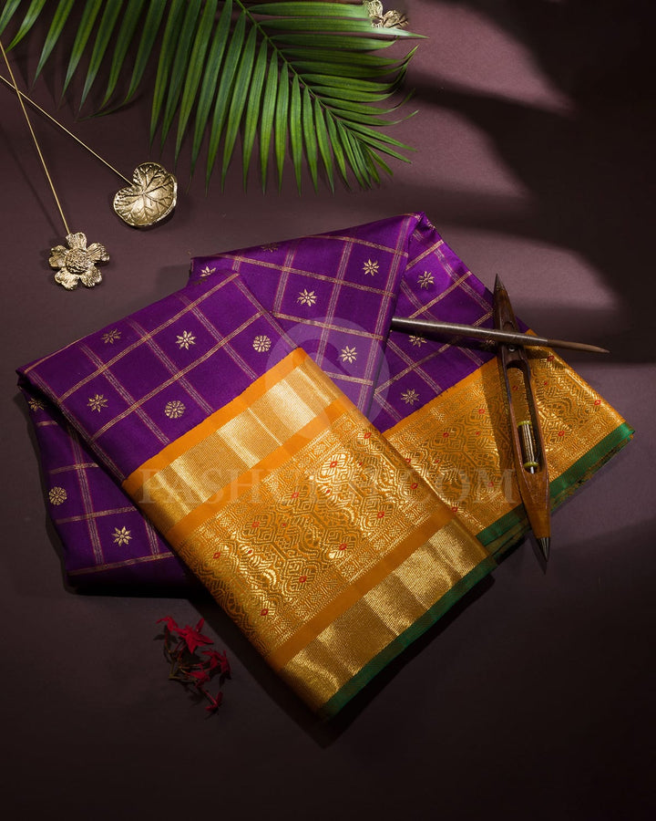 Violet With Mustard Yellow Kanjivaram Silk Saree-S1771(A)