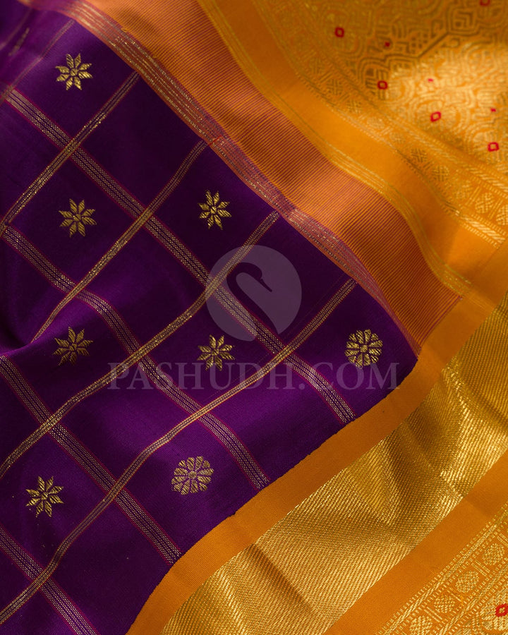 Violet With Mustard Yellow Kanjivaram Silk Saree-S1771(A)