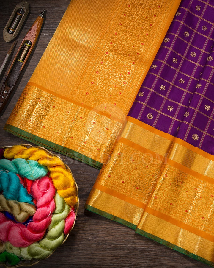 Violet With Mustard Yellow Kanjivaram Silk Saree-S1771(A)