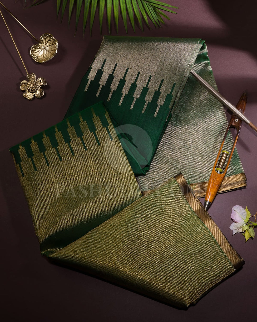 Forest Green With Cream Paithani Kanjivaram Silk Saree-S1719(E)