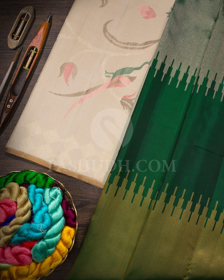 Forest Green With Cream Paithani Kanjivaram Silk Saree-S1719(E)