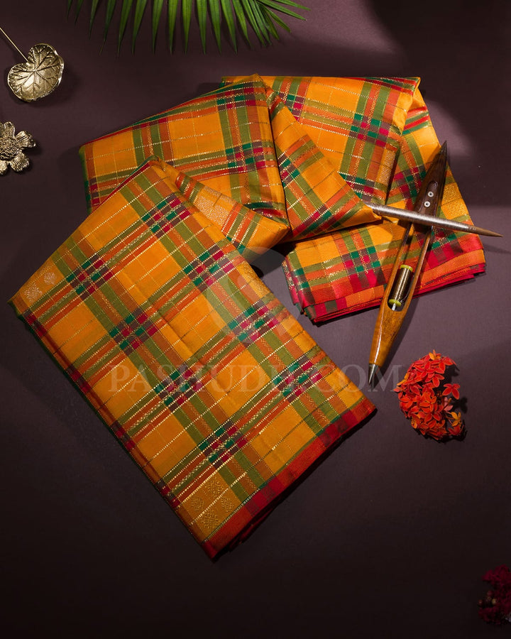 Mango Yellow With Bright Red Kanjivaram Silk Saree-S1086(C)