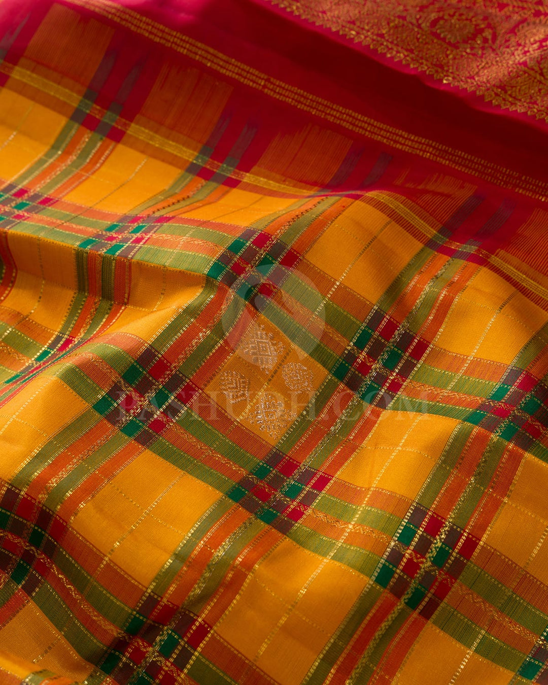 Mango Yellow With Bright Red Kanjivaram Silk Saree-S1086(C)