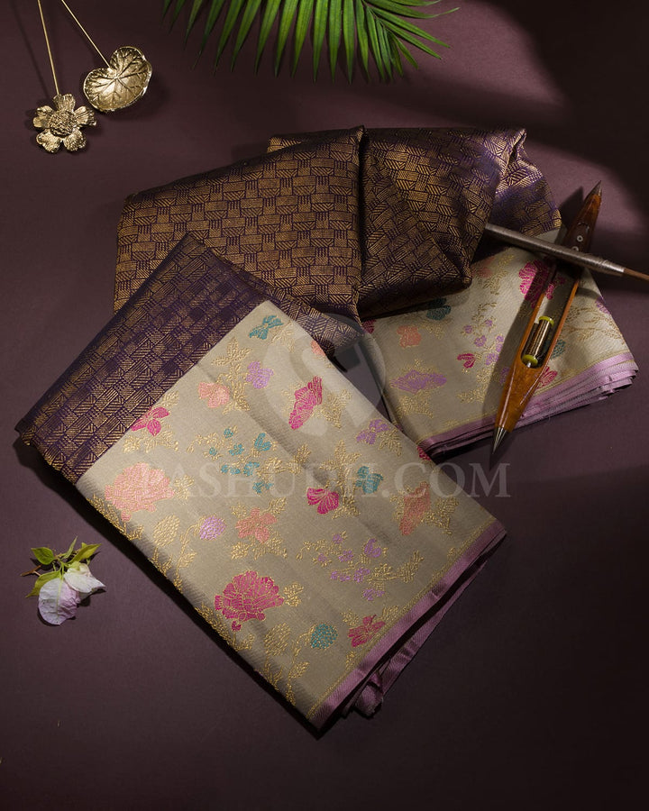 Dual Shaded Navy Blue Kanjivaram Silk Saree-S1766(A)