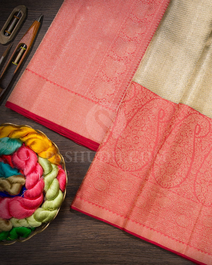 Powder Blue With Peachy Pink Organza Shimmer Kanjivaram Silk Saree-S1287(F)