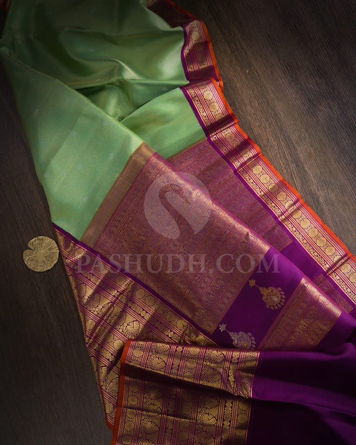 Dual Shaded Green With Purple Kanjivaram Silk Saree-S1236(F)