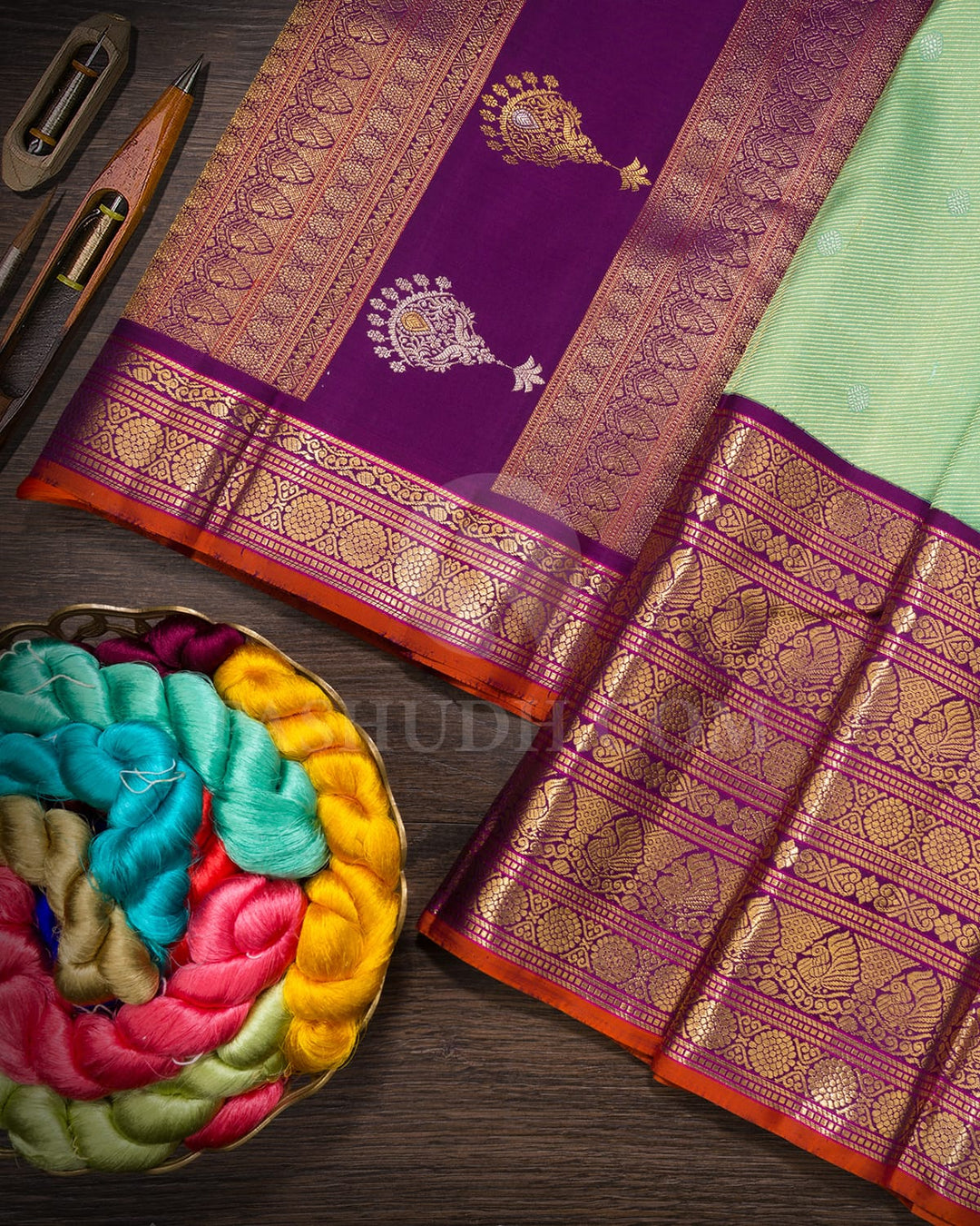 Dual Shaded Green With Purple Kanjivaram Silk Saree-S1236(F)