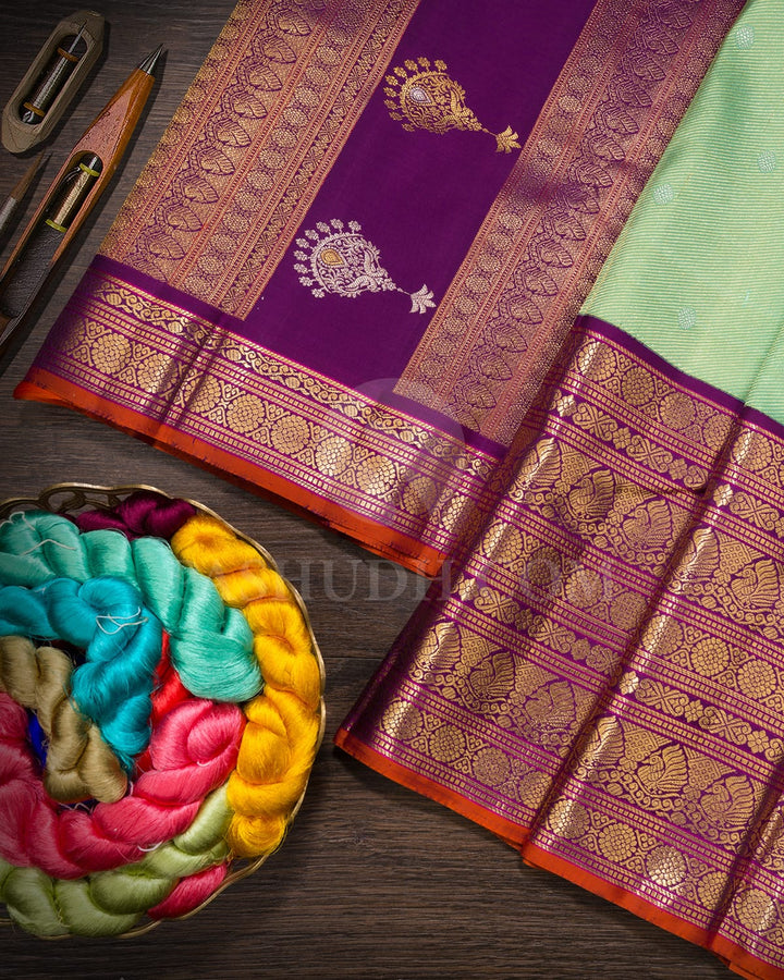 Dual Shaded Green With Purple Kanjivaram Silk Saree-S1236(F)