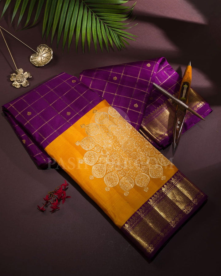 Palatinate Purple With Mango Yellow Kanjivaram Silk Saree-S1703(E)