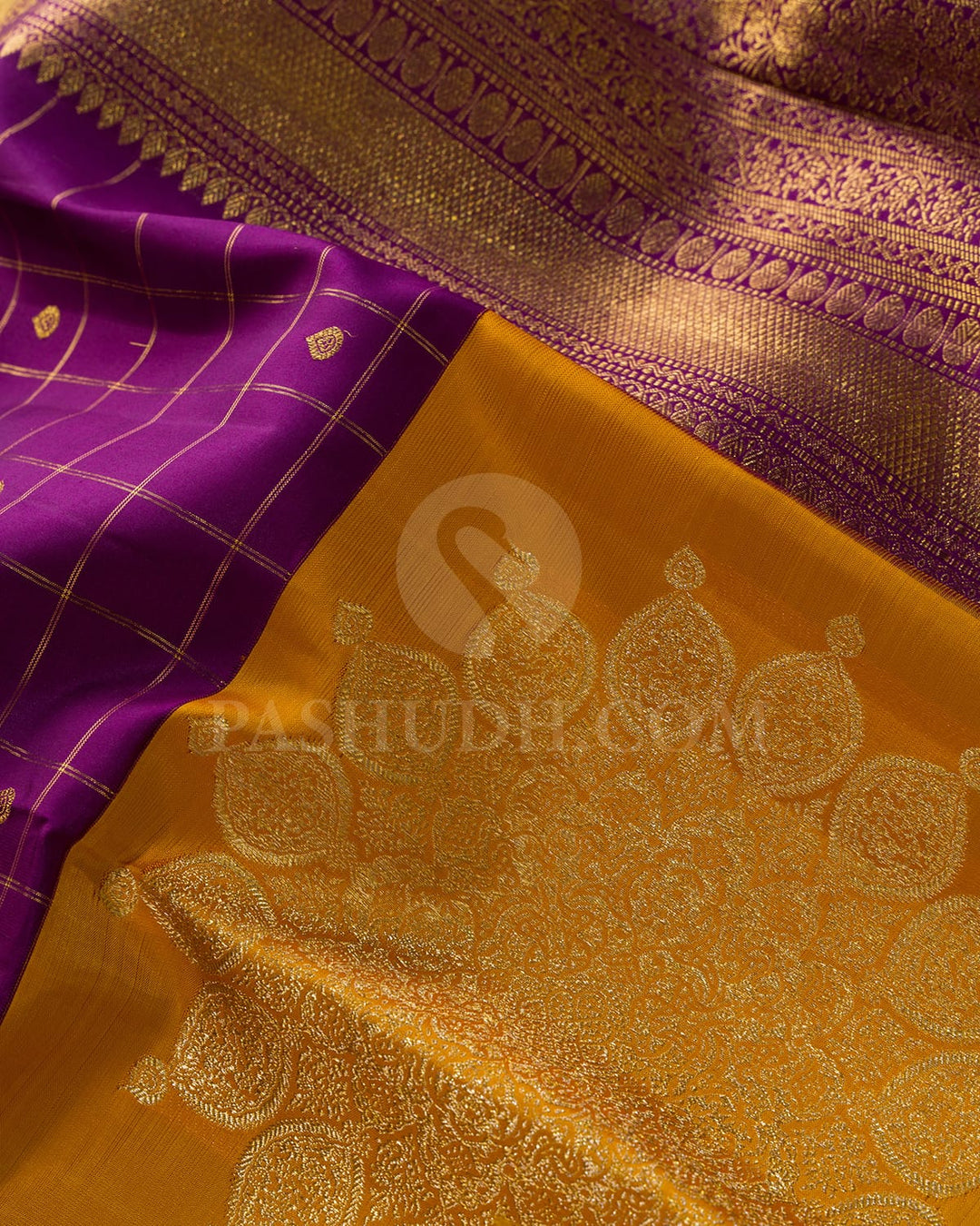 Palatinate Purple With Mango Yellow Kanjivaram Silk Saree-S1703(E)