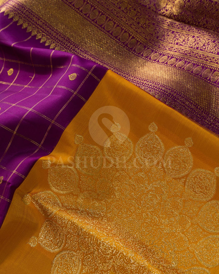 Palatinate Purple With Mango Yellow Kanjivaram Silk Saree-S1703(E)