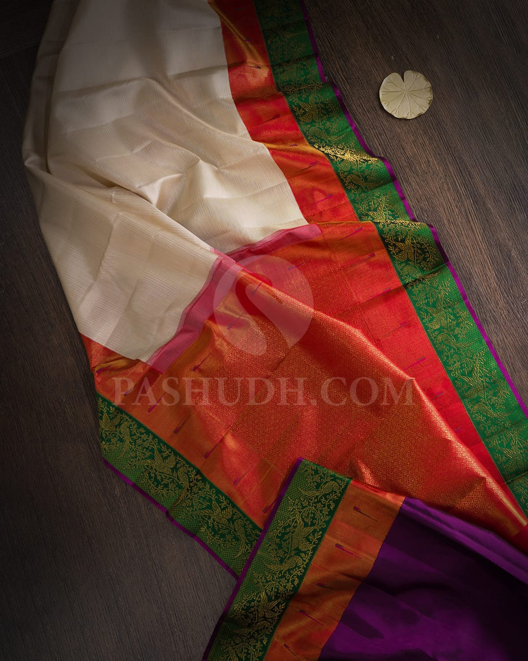 Half White With Red,Forest Green Paithani Kanjivaram Silk Saree-S1741(B)