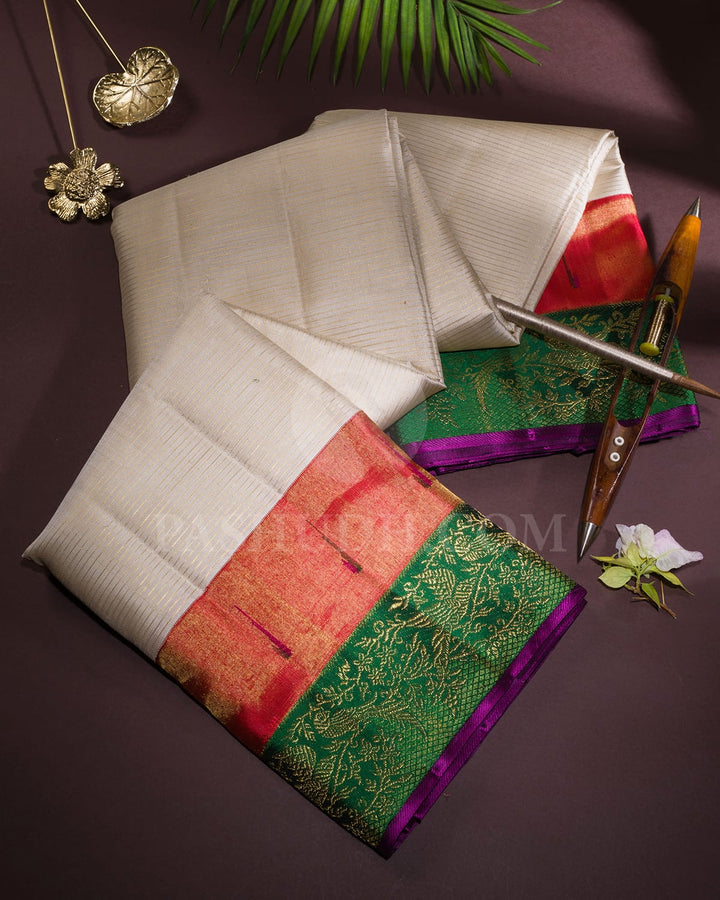 Half White With Red,Forest Green Paithani Kanjivaram Silk Saree-S1741(B)