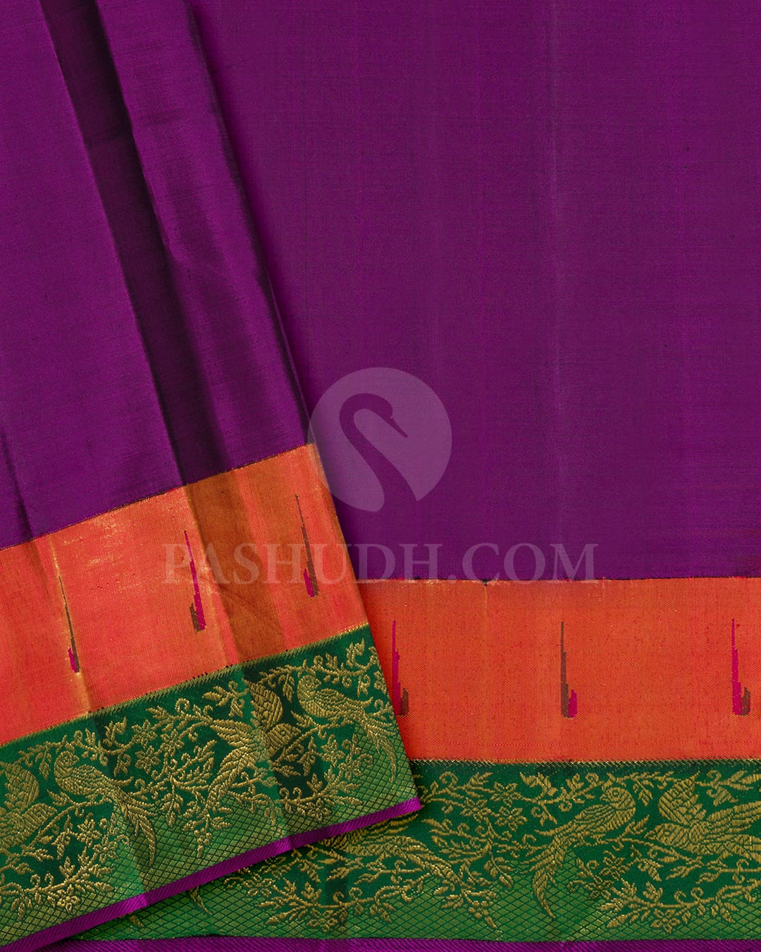 Half White With Red,Forest Green Paithani Kanjivaram Silk Saree-S1741(B)