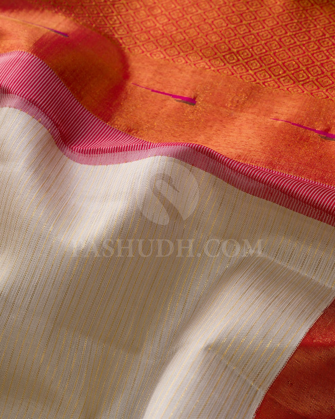 Half White With Red,Forest Green Paithani Kanjivaram Silk Saree-S1741(B)
