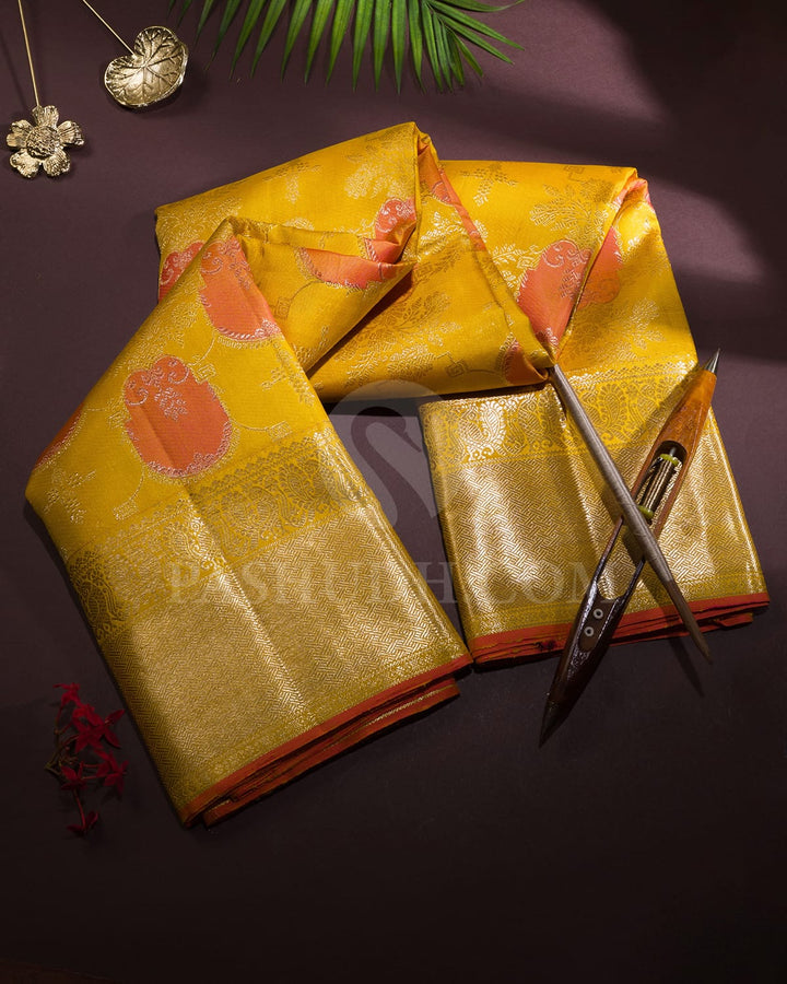 Mango Yellow Kanjivaram Silk Saree-S1762(B)