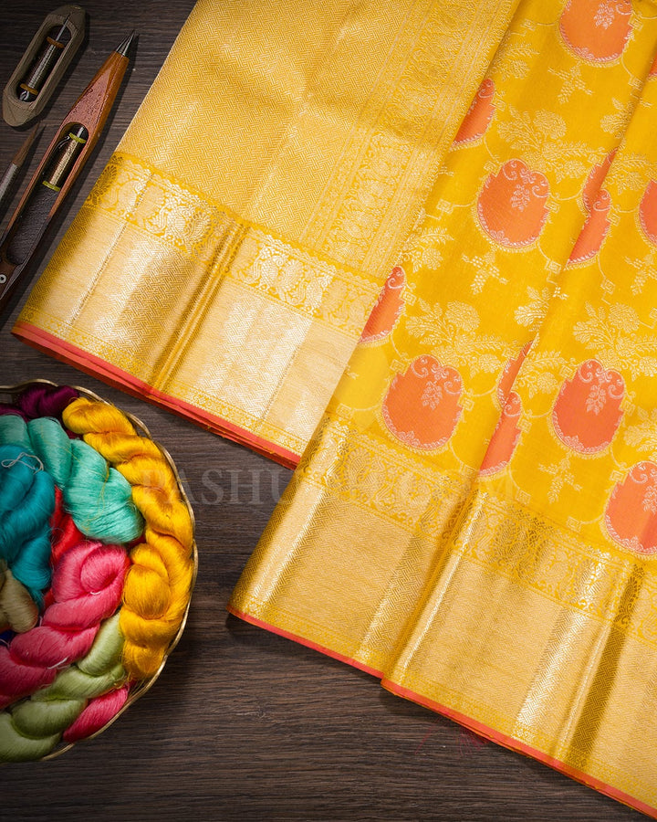 Mango Yellow Kanjivaram Silk Saree-S1762(B)