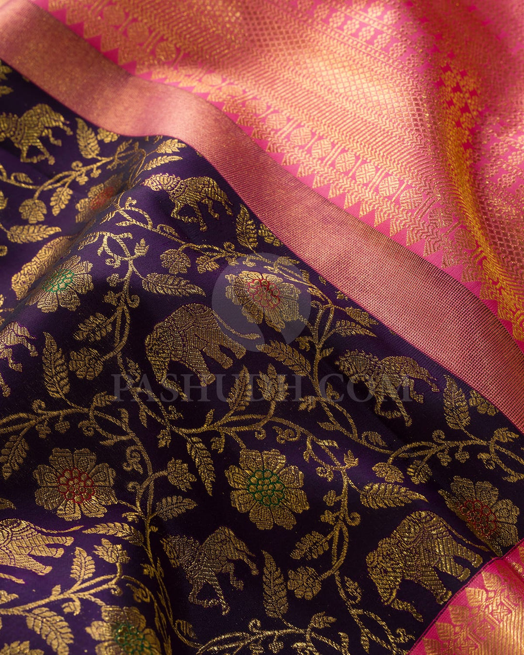 Dual Shaded Space Cadet Blue With Punch Pink Vanasingaram Kanjivaram Silk Saree-S1715(B)