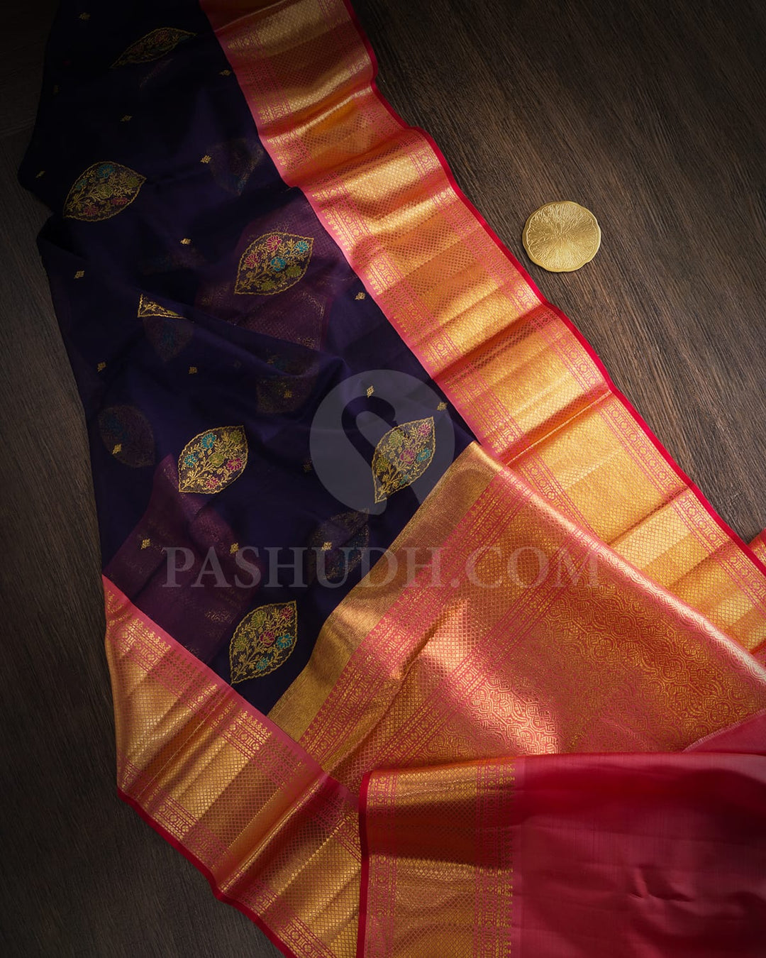 Navy Blue Organza With Cotton Kanjivaram Silk Saree-S1747(B)