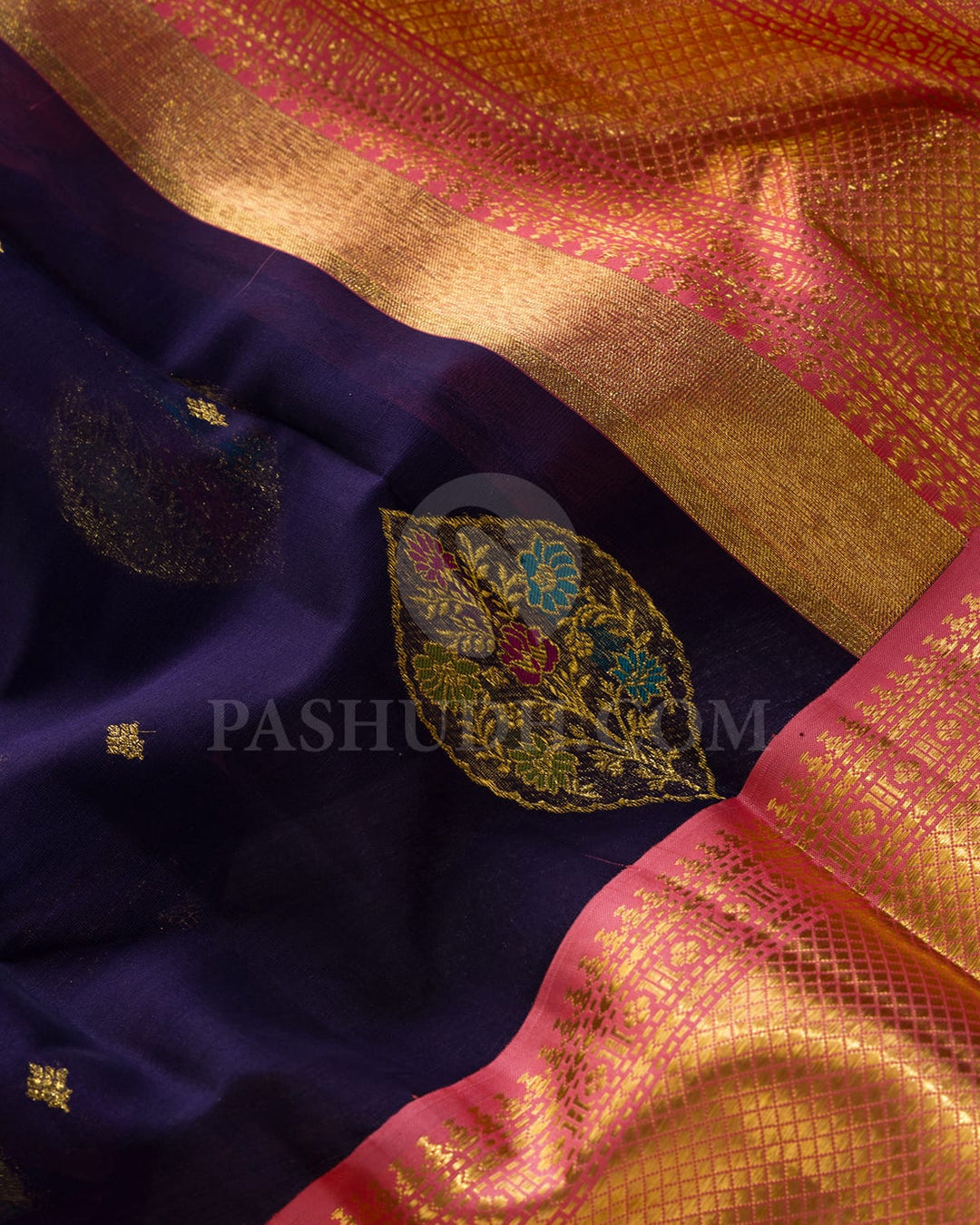 Navy Blue Organza With Cotton Kanjivaram Silk Saree-S1747(B)
