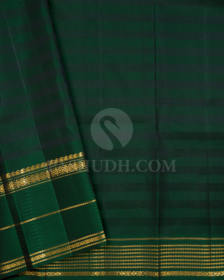 Mango Yellow With Bottle Green Organza Kanjivaram Silk Saree-S1688(B)