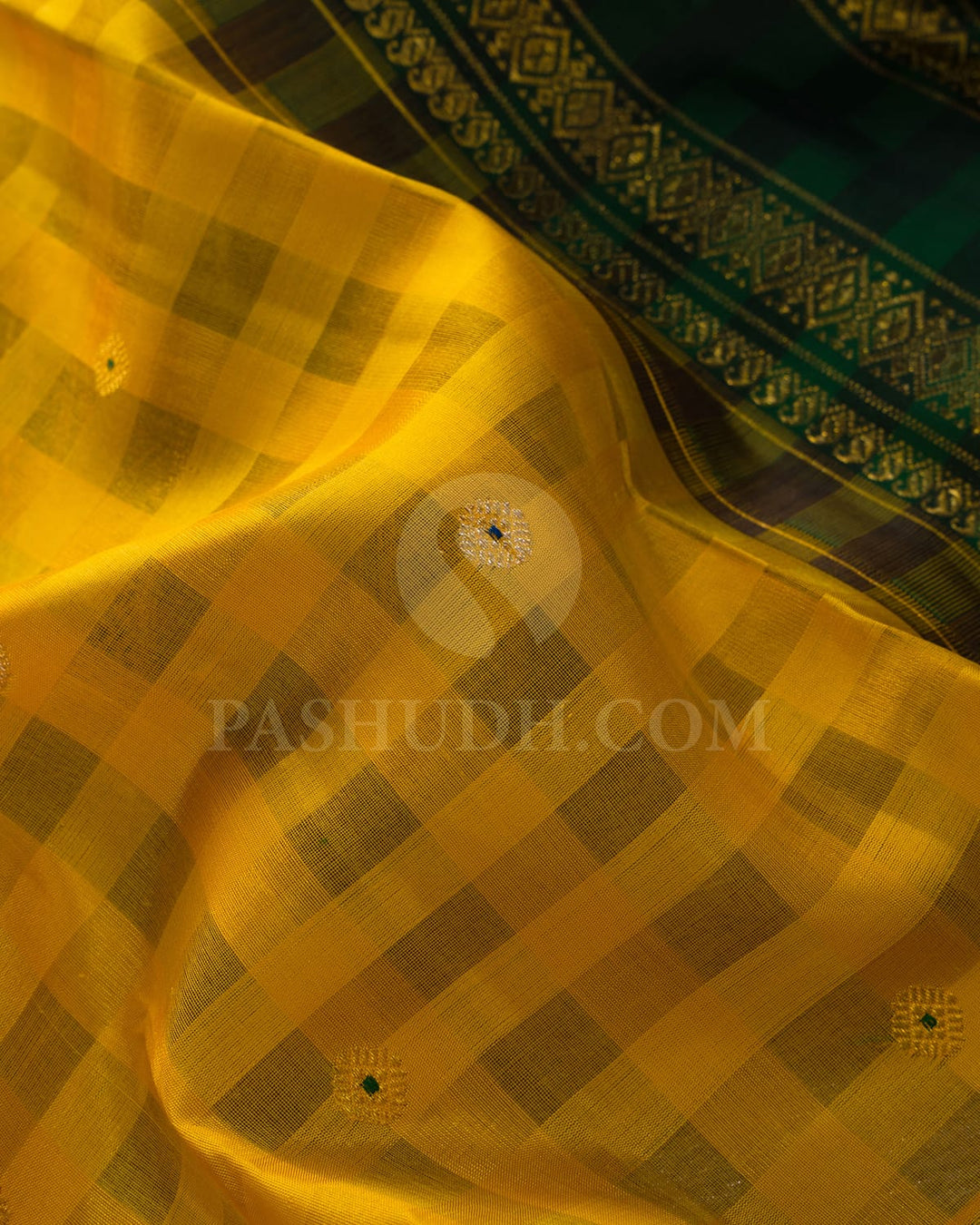 Mango Yellow With Bottle Green Organza Kanjivaram Silk Saree-S1688(B)