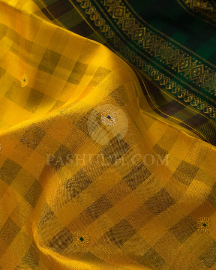 Mango Yellow With Bottle Green Organza Kanjivaram Silk Saree-S1688(B)