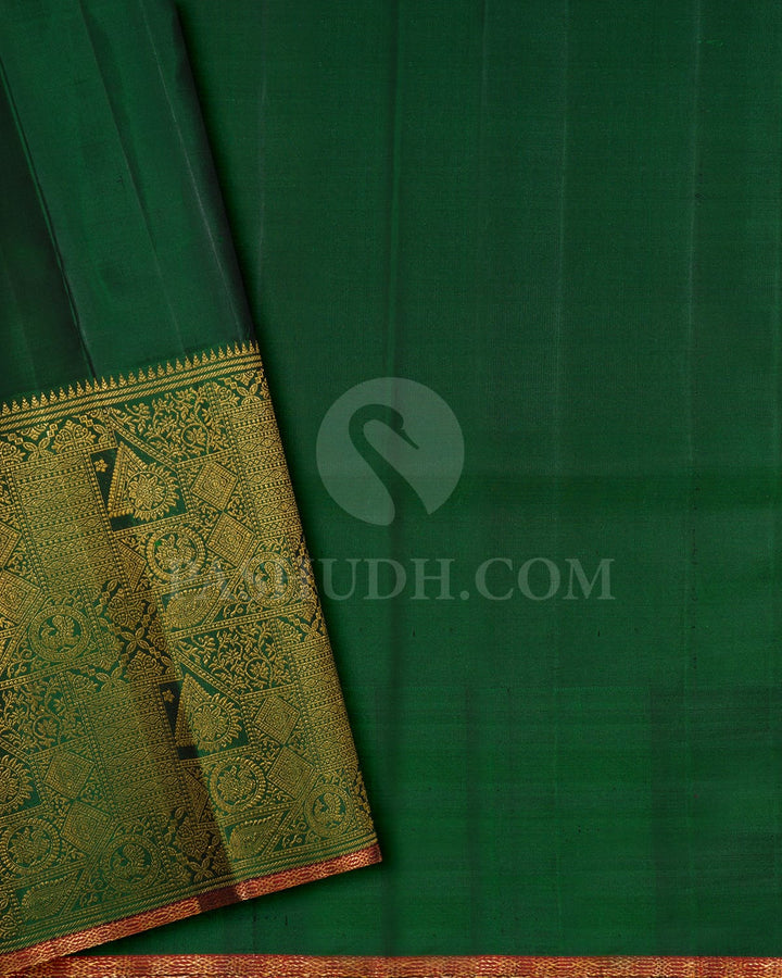 Mustard Yellow With Forest Green Kanjivaram Silk Saree-S1576(C)