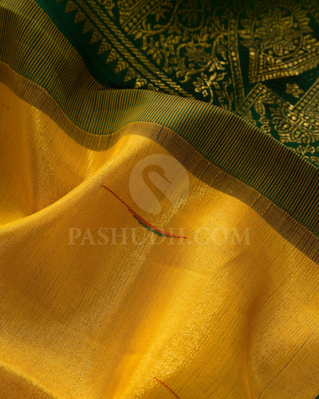Mustard Yellow With Forest Green Kanjivaram Silk Saree-S1576(C)