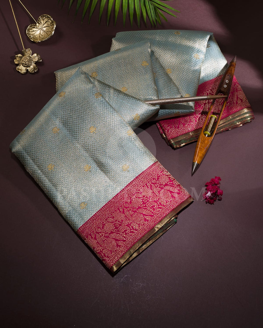 Aqua Mist With Raspberry Pink Kanjivaram Silk Saree-S1737(B)