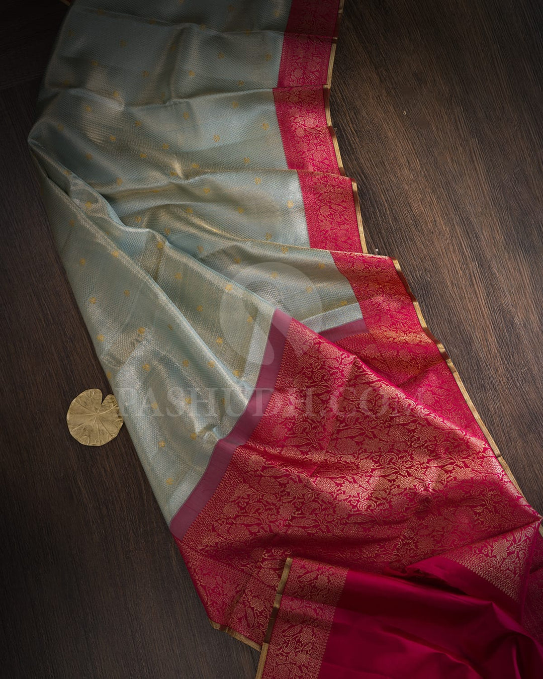 Aqua Mist With Raspberry Pink Kanjivaram Silk Saree-S1737(B)