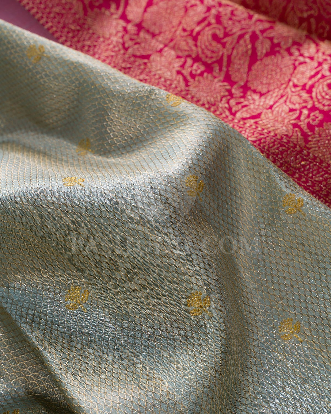 Aqua Mist With Raspberry Pink Kanjivaram Silk Saree-S1737(B)