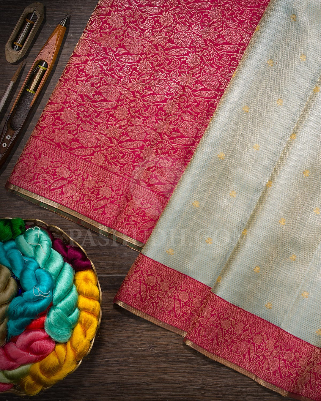 Aqua Mist With Raspberry Pink Kanjivaram Silk Saree-S1737(B)