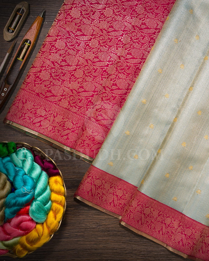 Aqua Mist With Raspberry Pink Kanjivaram Silk Saree-S1737(B)