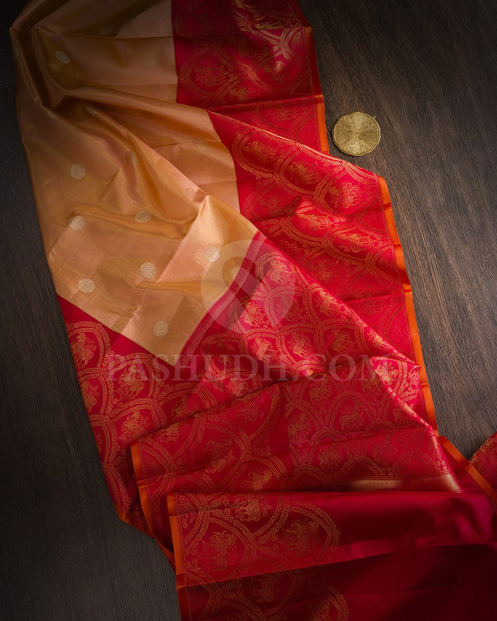 Peach With Red Shimmer Kanjivaram Silk Saree-S1768(A)