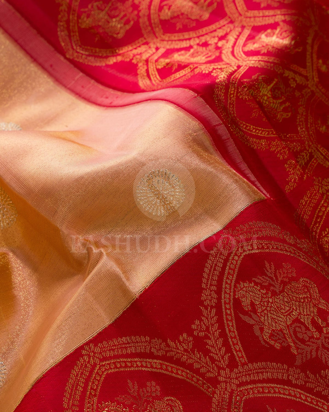 Peach With Red Shimmer Kanjivaram Silk Saree-S1768(A)