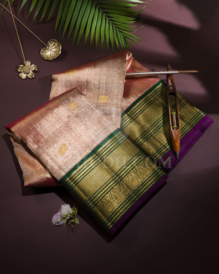 Red With Bottle Green Shimmer Organza Kanjivaram Silk Saree-S1767(A)