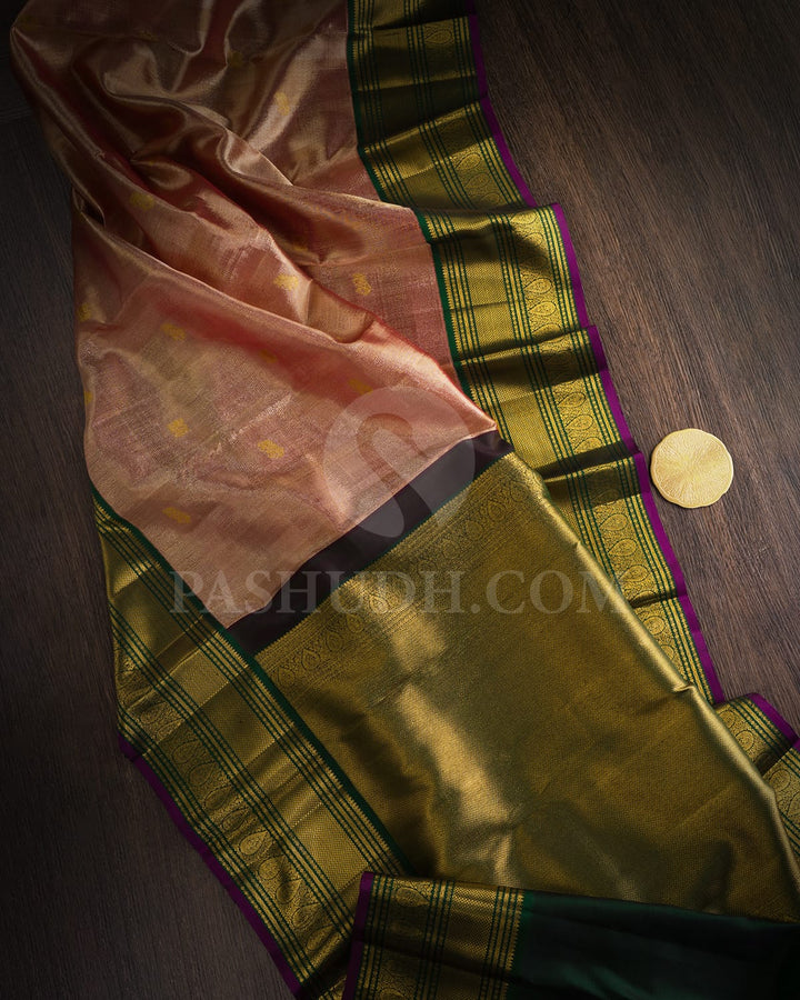 Red With Bottle Green Shimmer Organza Kanjivaram Silk Saree-S1767(A)
